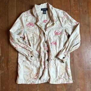 Cream & pink Denim and Co floral button-up